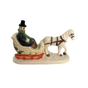 Carol Wright Gifts Christmas Figurine Porcelain Village Sad Clown Horse Sleigh